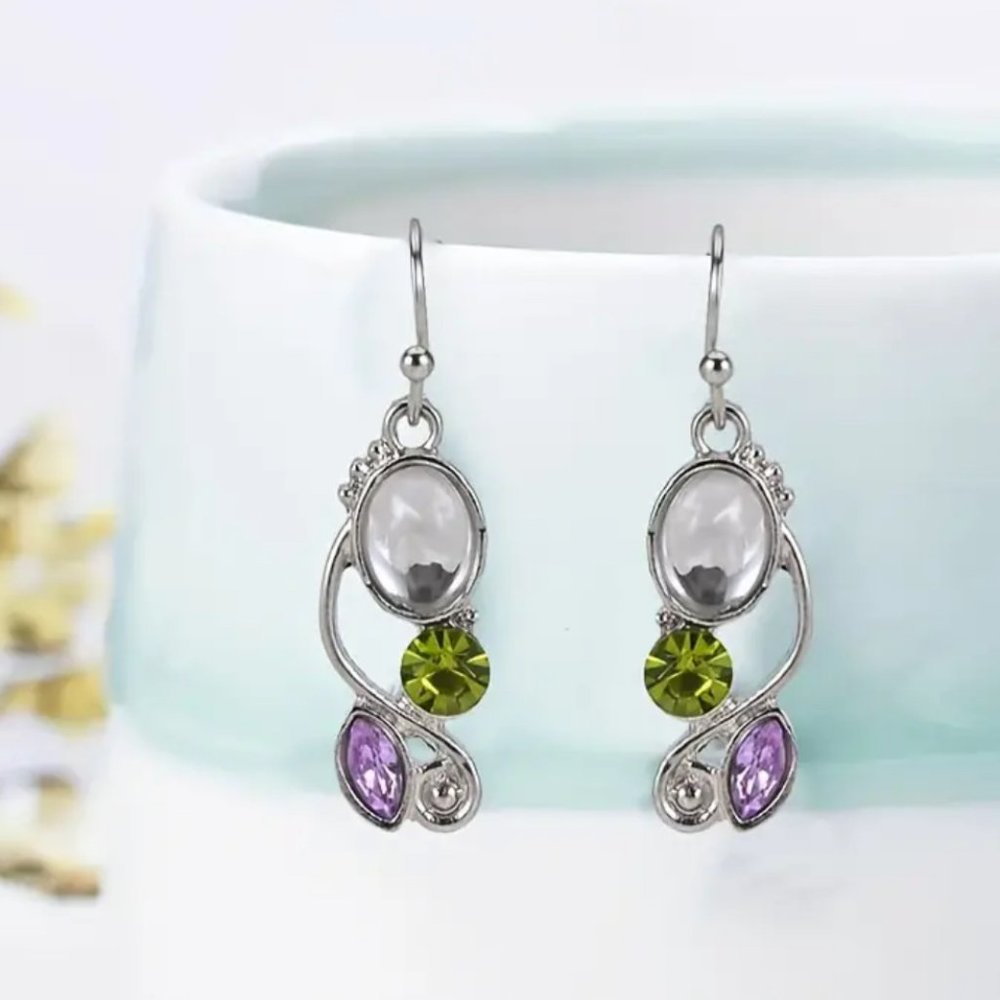 Natural Opal Crystal Leaf Earrings